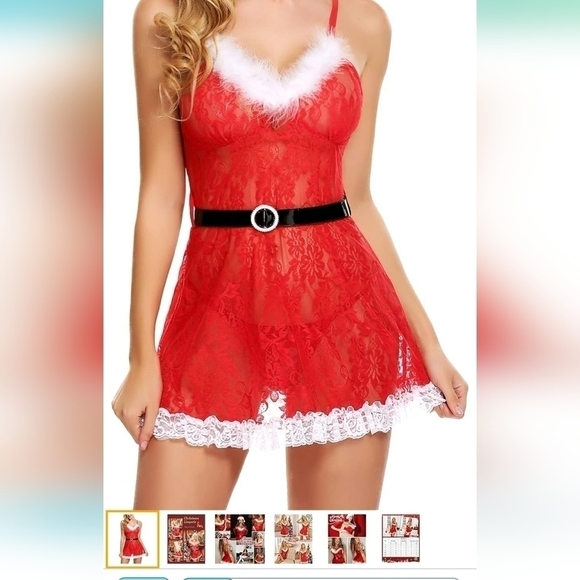 Avidlove small Santa Red dress lingerie no belt Mrs Claus babydoll red white - Picture 4 of 16
